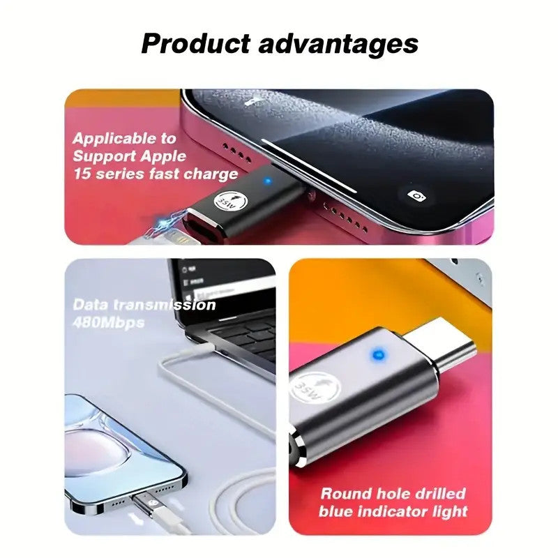 35W USB-C Male to iOS Female Adapter + lanyard For iPhone 15 Pro Max 15 Plus Lot