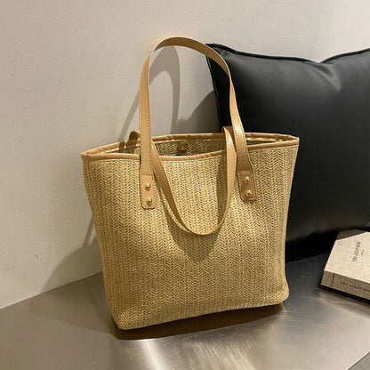 Women Jute Shoulder Handbag Tote Bag for Travel Beach Park Grocery Shopping