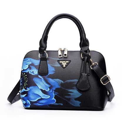 Shell Bag Flower Printing Totes Shoulder Crossbody Bag Synthetic Leather Handbag