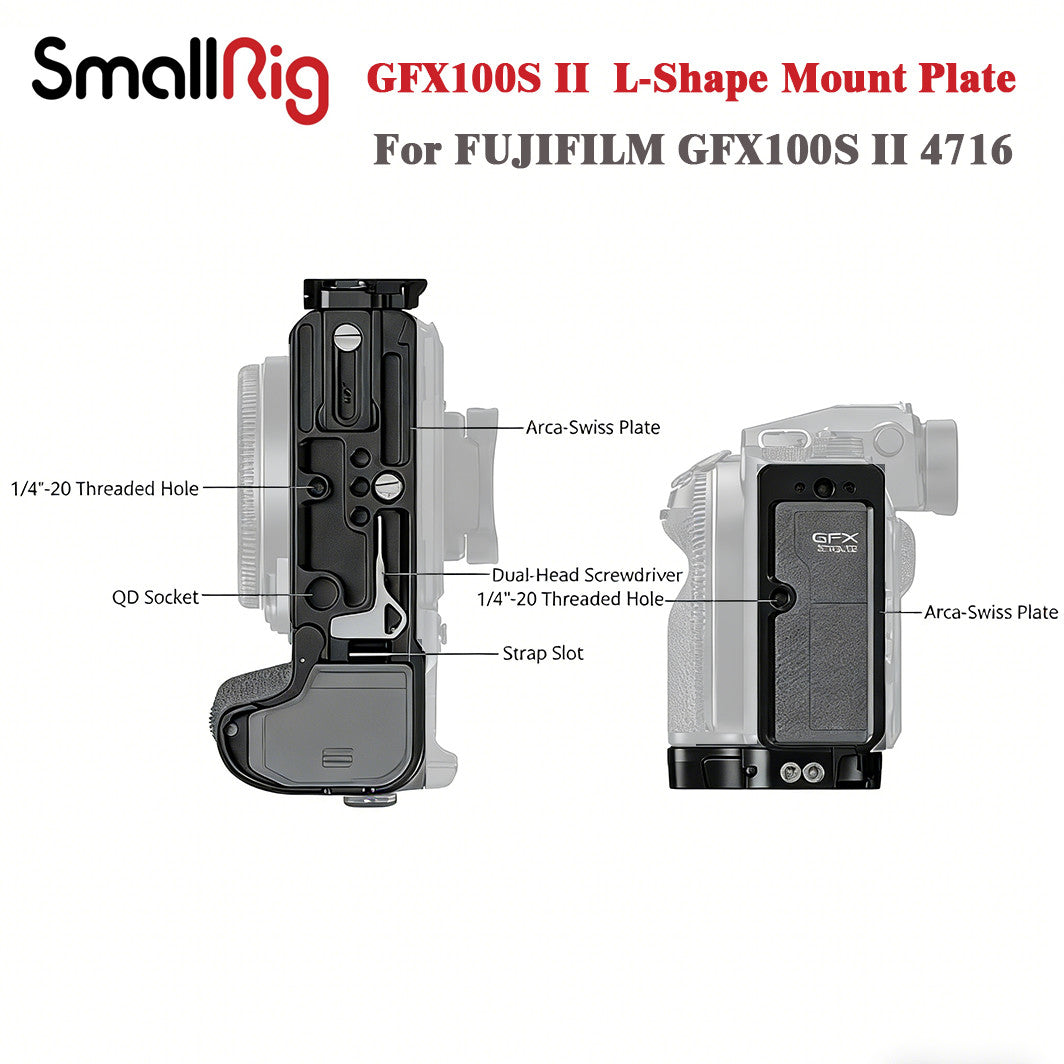 SmallRig L-Plate for Fujifilm GFX100S II –Dual Arca-Swiss, Extendable, Cold Shoe