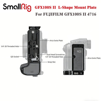 SmallRig L-Plate for Fujifilm GFX100S II –Dual Arca-Swiss, Extendable, Cold Shoe