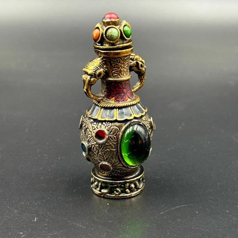 Archaizing Copper Snuff Bottle Tibetan Style Handicraft Home Decoration Ornament