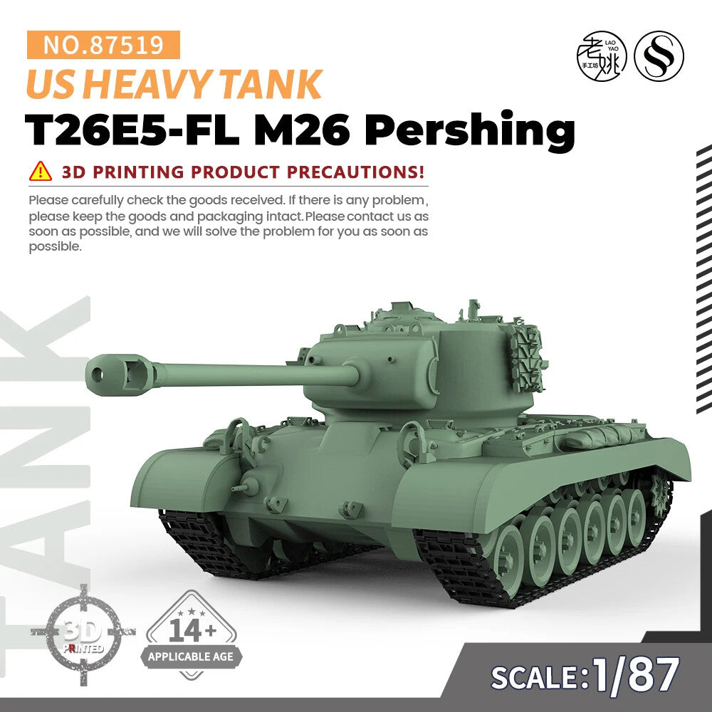 SSMODEL SS87519 1/87 HO Scale Railway Military T26E5-FL M26 Pershing Heavy Tank