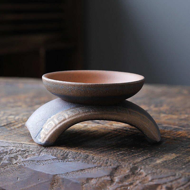 Chinese Tea Strainer Ceramic Tea Filter Net With Holder Crude Pottery For Teaset