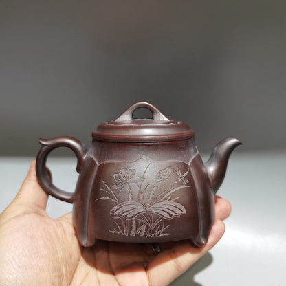 Chinese Yixing Zisha Clay Carved Exquisite Teapot