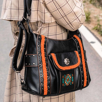 Celela Concealed Carry Embroidered Concho Studs Women Hobo Shoulder Bags Handbag