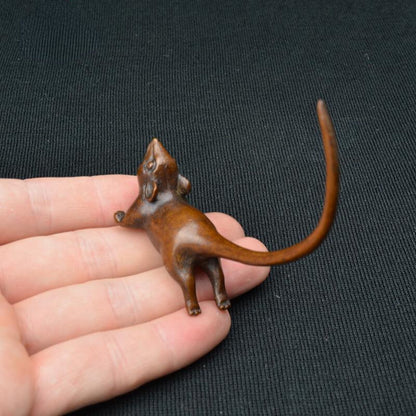 Rare chinese old bronze hand carved lovely mouse statue figure Tea pet Art Gift
