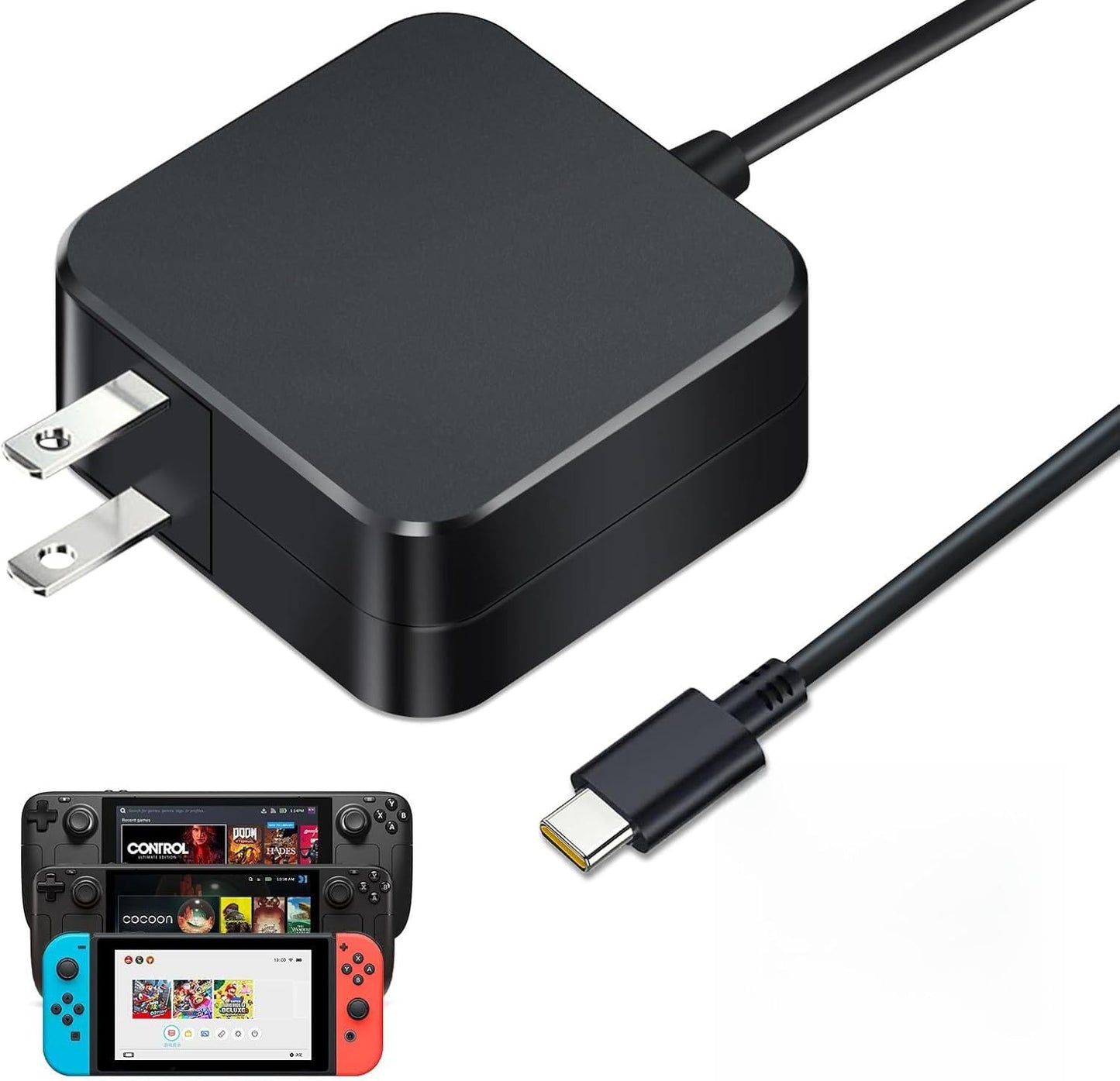 45W USB-C Fast Charger for Steam Deck/Oled，Pd 3.0 AC Adapter with 6.6FT Cable,Co