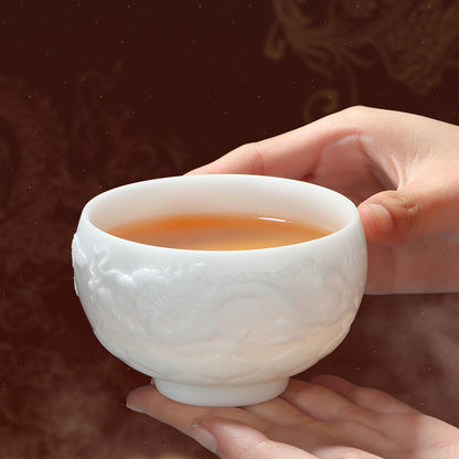 Chinese Tea Cup Porcelain Master Cup Dragon Carved White China Cup Ceramic 170ml