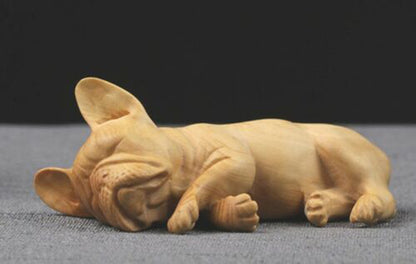 7*5*3 CM Boxwood Figurine Carving Lovely Sleeping French Bulldog dog table decor
