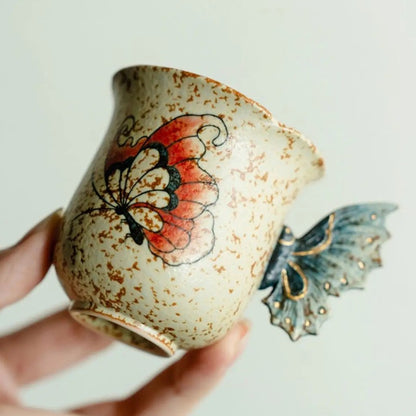 80ML Ceramic Handpainted Butterfly Flint Red Teacup Tea-tasting Cup Master Cup