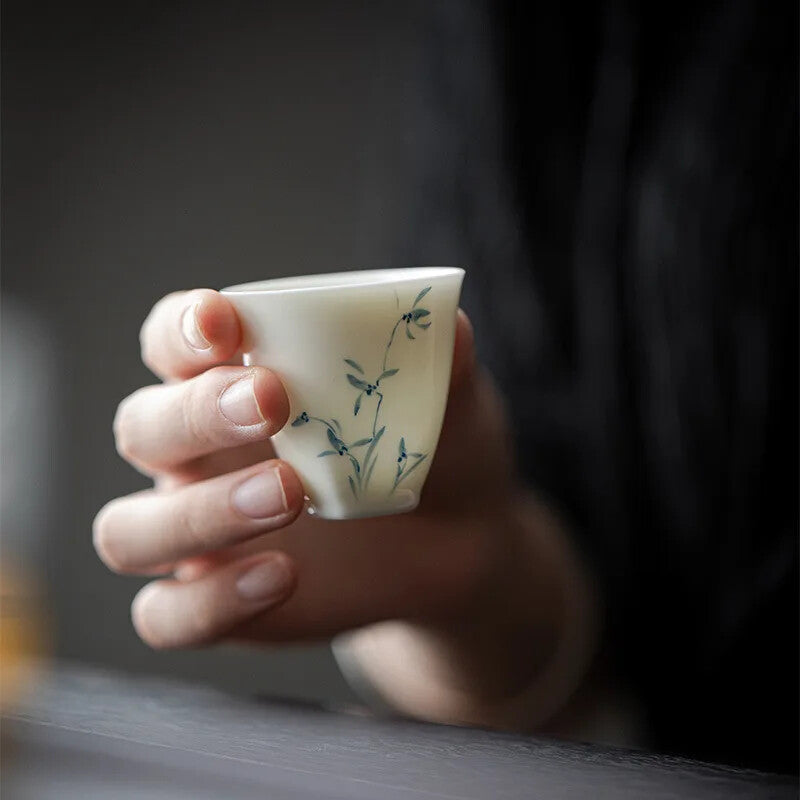 Jade Clay Orchid Single Cup Chinese Style Kungfu Tea Cup Hand-painted Tea Cup
