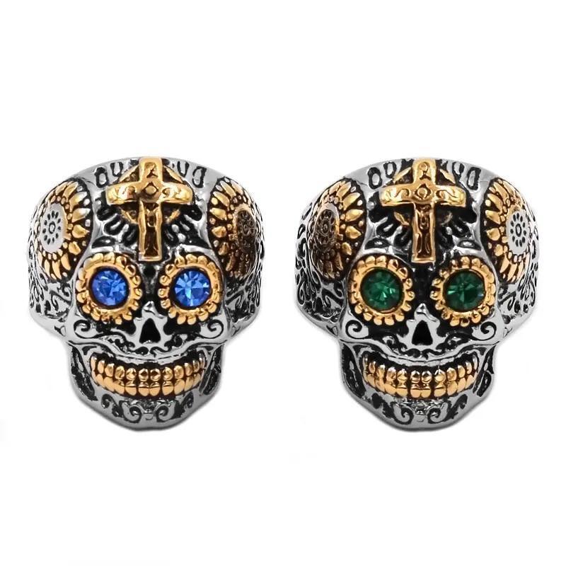 Men Skeleton Big Ring Stainless Steel Skull Rings Punk Biker Finger Jewelry 1Pc