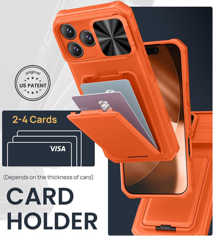for Iphone 17 Pro Case with Card Holder & Camera Stand & Kickstand & Slide Camer