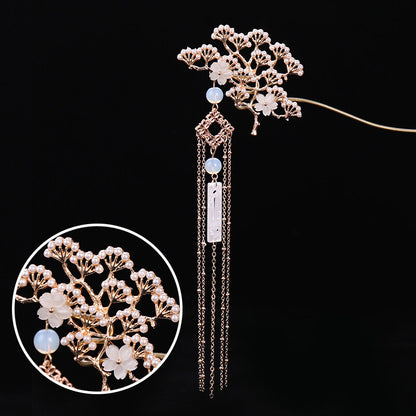 Chinese Traditional Classical Flower Simulated Pearls Tassel Hair Clasp Decor