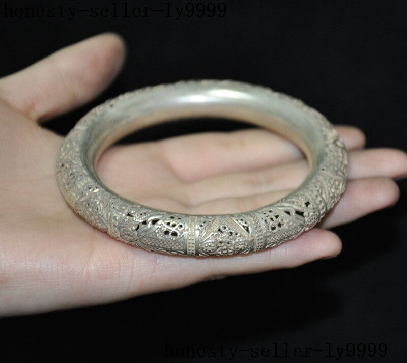 old Chinerse Tibetan silver jewelry Bracelet bangle wristlet circlet wristband