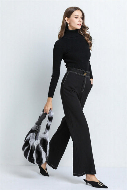 Fashion Womens Hobo Bags Full-pelt Rex Rabbit Fur Tote Bags Casual Shoulder Bags