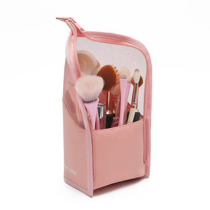 Stand Cosmetic Bag Clear Makeup Travel Brush Holder Organizer Toiletry Pink Bags