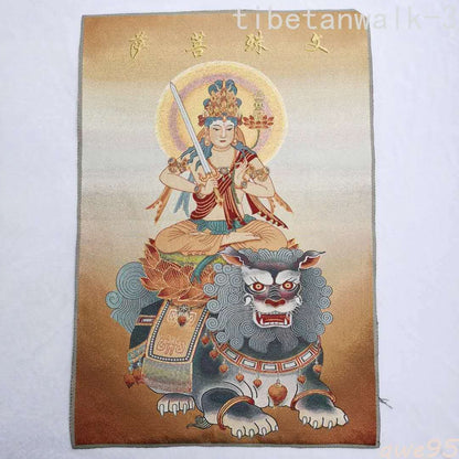 36"in Tibet Tibetan Cloth Silk Rulai Manjusri Bodhisattva Tangka Thangka
