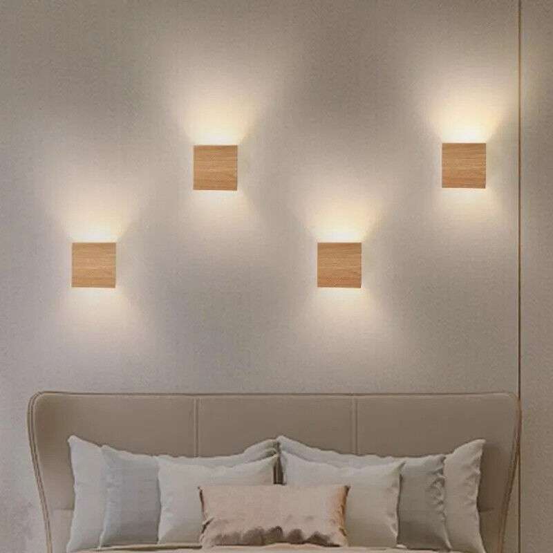 LED Wall Lamp Modern Minimalist Walnut Square Sconces Bedroom Living Rooms Light