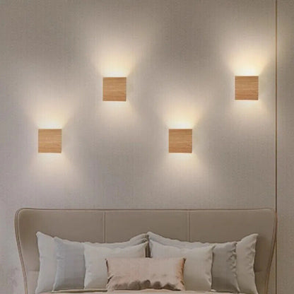 LED Wall Lamp Modern Minimalist Walnut Square Sconces Bedroom Living Rooms Light