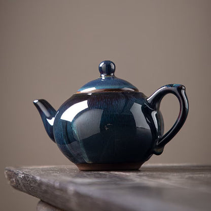 Blue Ceramic Teapot Rabbit Hair Glazed Chinese Tea Pot 230ml