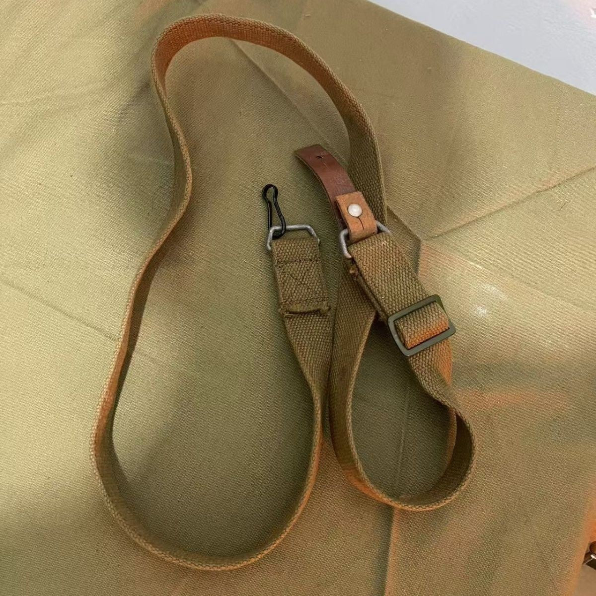 NOS Vintage 1970s Canvas & Leather Shoulder Strap Military Surplus 79