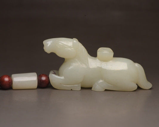 Chinese Top Natural Hetian Jade Hand Carved Horse Statue Exquisite Figurine Art