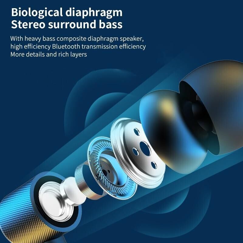 Wireless Bluetooth 5.2 Neckband Headphones Mic Headset Stereo Earbuds Earphone