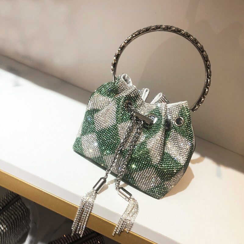 Tassel Evening Clutch Bag Women Crystal Bucket Purse Bridal Wedding Party