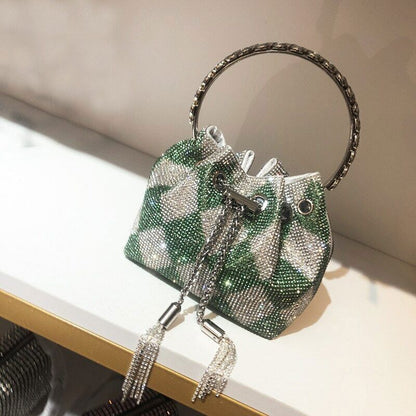 Tassel Evening Clutch Bag Women Crystal Bucket Purse Bridal Wedding Party
