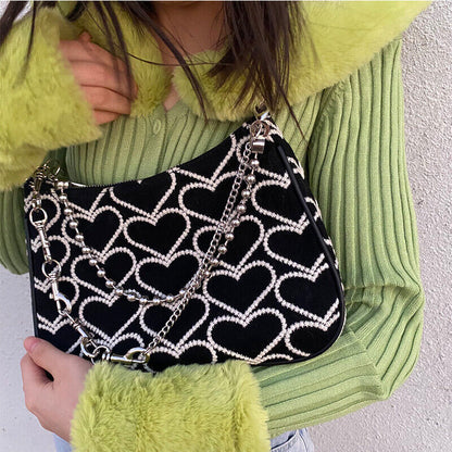 Women's Canvas Shoulder Bag Embroidery Ladies Bags Chain Purse Handbags