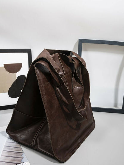Women Large Capacity Soft Leather Casual Tote Shoulder Bag Retro Shopper Handbag