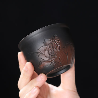 120ml Purple Pottery Retro Relief Master's Cup Tea Tasting Cup Kungfu Teacup