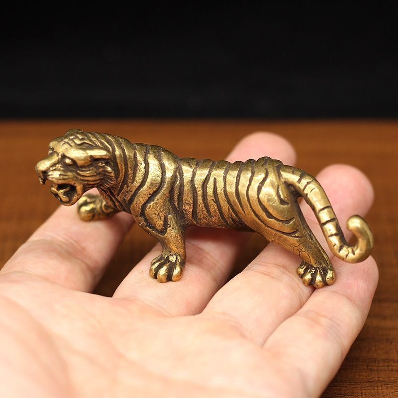 Solid Brass Tiger Figurine Statue Decor Ornament (Large Size)