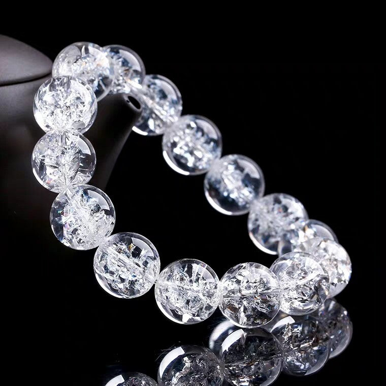 14mm Natural Himalaya Rock Crystal Women White Quartz Round Beads Bracelet