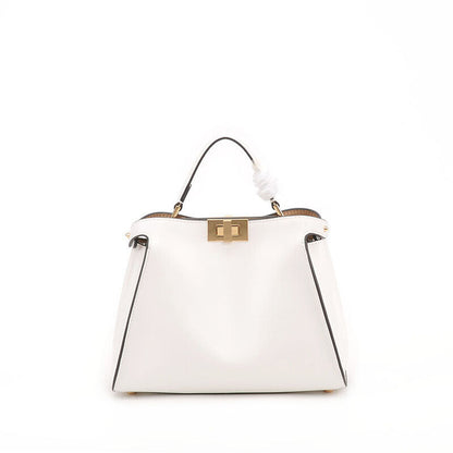 Real Leather Trapezoid Twist-Lock Tote Shoulder Bag Purse Crossbody Top Handle