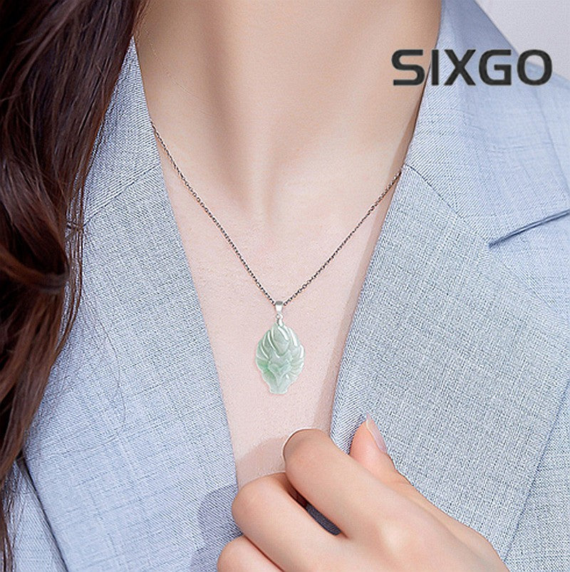 Natural Grade A Jade Jadeite Nine-Tailed Fox S925 Silver Jade Pendant