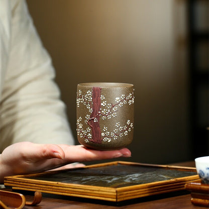 Wintersweet Relief Chinese Teacup True Yixing Zisha Purple Clay Marked Cup 200ml