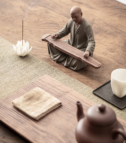 New Porcelain Monk Playing Zither Statue Buddha Buddhism Zen Figure Decor