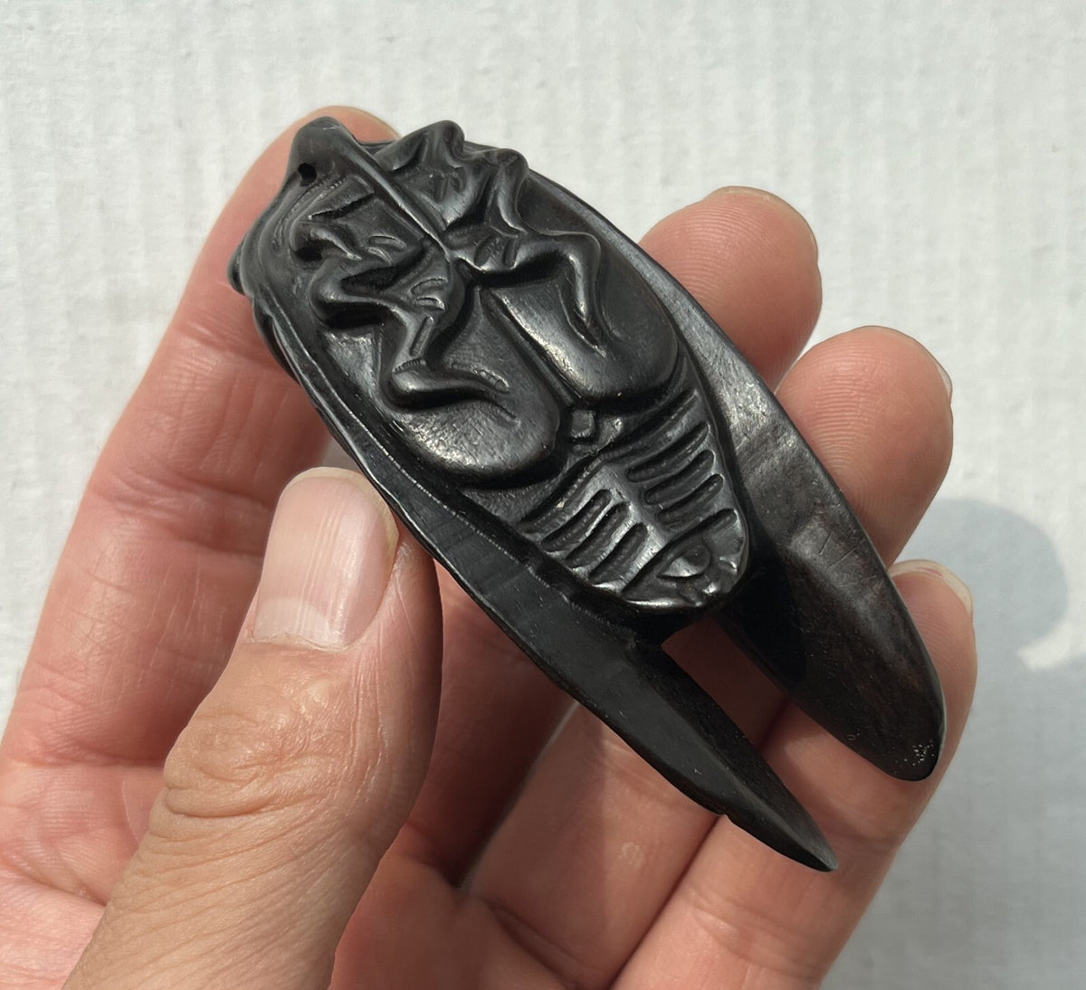 Ebony Wood Carved Cicada Pendant Statue Collection Hand Decor