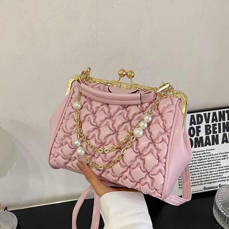 Women's Bag Crossbosy Bag Pleated Handbag Women Pearl Chain Totes Bags Women