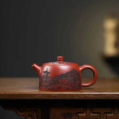 Original Ore Red Jiangpo Clay Tea Pot Handmade Carved Yixing Zisha Master Pot