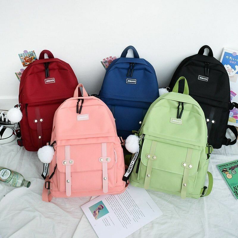 5 Pcs Sets School Bags Teenage Girls Women Backpacks Laptop Travel Bagpack Solid