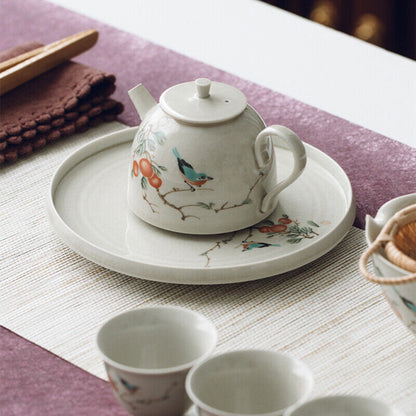 Tea Plate For Tea Pot Cup Handpainted Crackle Glaze Porcelain Tea Tray Round New