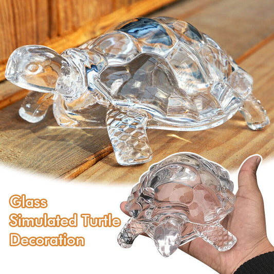 Crystal Glass Turtle Figurine Miniature Tortoise Statue Lucky Feng Shui Ornament