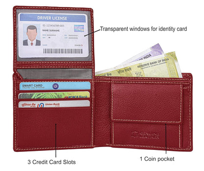 New Red Bi-Fold Leather Men's Wallet RFID Protection Gift Item