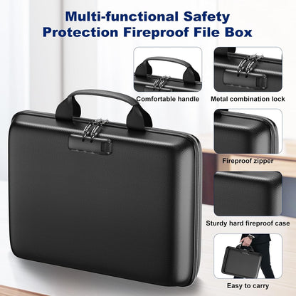 Fireproof Document Box Hard Case Fireproof File Organizer with Lock 13 Pocket