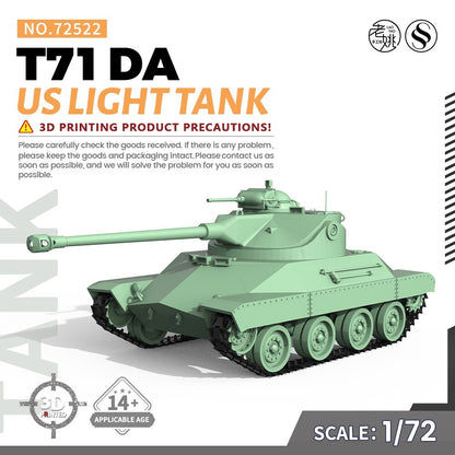 SSMODEL SS72522 1/72 25mm Military Model Kit US T71 DA Light Tank