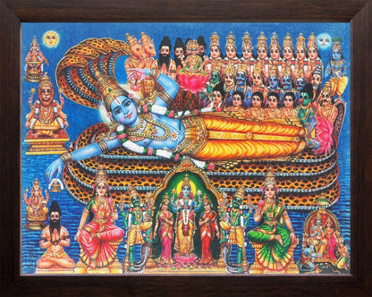 Lord Vishnu & Various God Painting HD Printed Religious Picture Wooden Frame